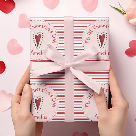 Rosa und rote Streifen mein erstes ValentinBaby Geschenkpapier