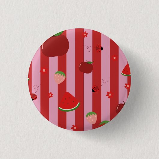 Rosa und rote Streifen mit einem fruchtigen Muster Button (Vorderseite)