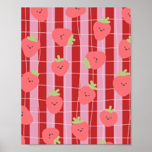 Rosa und rote Streifen mit Erdbeeren Poster