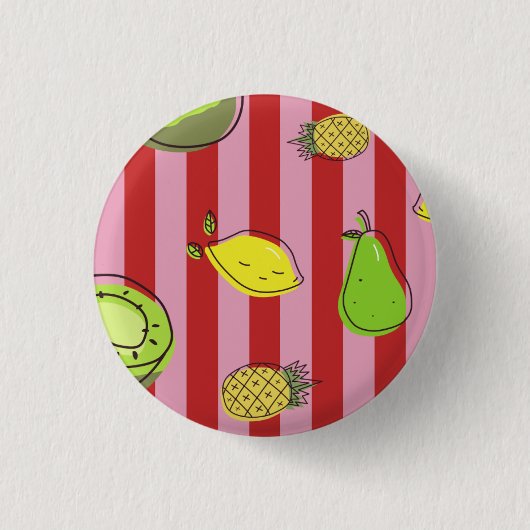 Rosa und rote Streifen mit Fruchtmuster Button (Vorderseite)