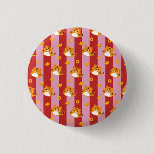 Rosa und rote Streifen mit Katzenmuster Button