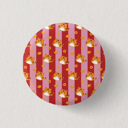 Rosa und rote Streifen mit Katzenmuster Button (Vorderseite)