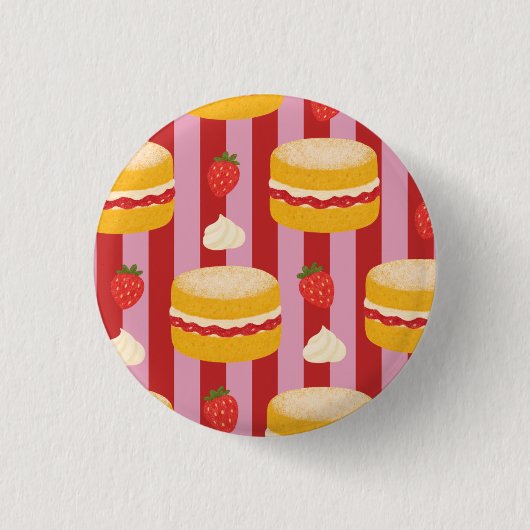 Rosa und rote Streifen mit Kuchenmuster Button (Vorderseite)