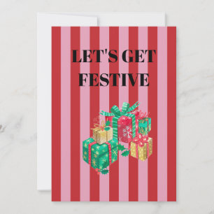 Rosa und rote Streifen Weihnachtsgeschenke Einladung