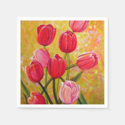 Rosa und Rote Tulip Blume Malerei Serviette (Vorderseite)