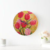 Rosa und rote Tulips Große Wanduhr (Zuhause)