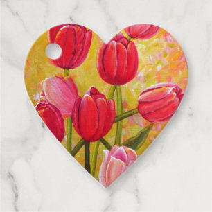Rosa und rote Tulips Herzförmige Gefälligkeitstags Geschenkanhänger