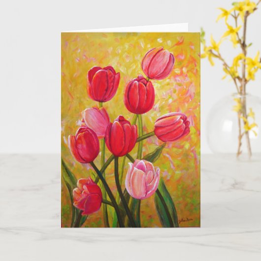 Rosa und rote Tulips Karte (Gelbe Blume)