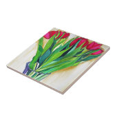 Rosa und rote Tulpen Aquarellkunst Fliese (Seite)