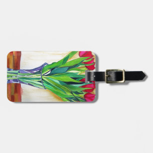 Rosa und rote Tulpen Aquarellkunst Gepäckanhänger