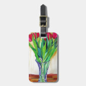Rosa und rote Tulpen Aquarellkunst Gepäckanhänger (Vorderseite vertikal)