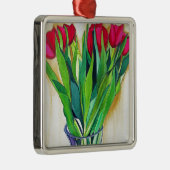 Rosa und rote Tulpen Aquarellkunst Ornament Aus Metall (Rechts)
