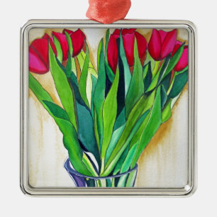Rosa und rote Tulpen Aquarellkunst Ornament Aus Metall