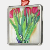 Rosa und rote Tulpen Aquarellkunst Ornament Aus Metall (Links)