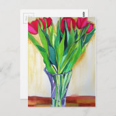 Rosa und rote Tulpen Aquarellkunst Postkarte (Vorne/Hinten)