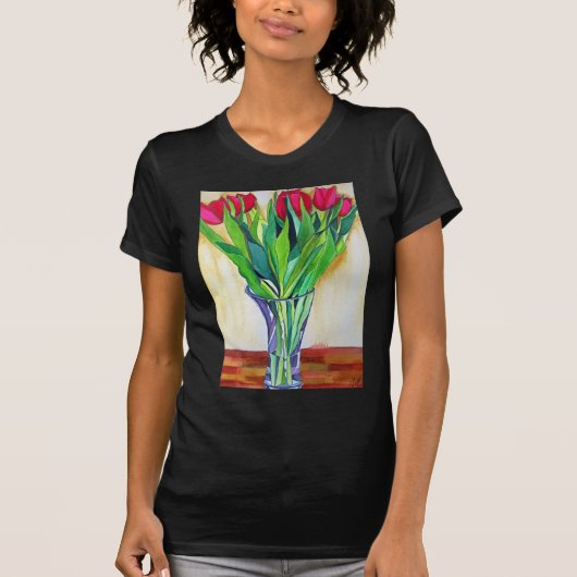Rosa und rote Tulpen Aquarellkunst T-Shirt (Vorderseite)