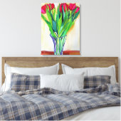 Rosa und Rote Tulpen leben noch Aquarell Leinwanddruck (Insitu (Schlafzimmer))