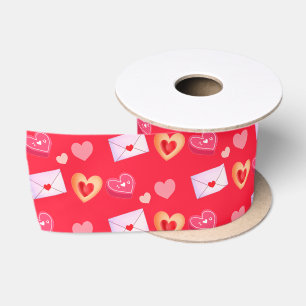 Rosa und rote Valentinstags-Leckereien und Liebesb Satinband