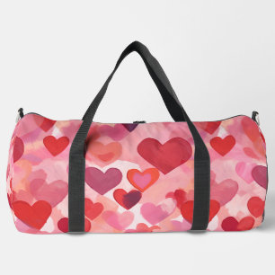 Rosa und rote Wasserfarbe-Herzen Romantische Koket Duffle Bag