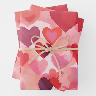 Rosa und rote Wasserfarbe-Herzen Romantische Koket Geschenkpapier Set