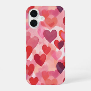Rosa und rote Wasserfarbe-Herzen Romantische Koket iPhone 16 Hülle