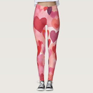 Rosa und rote Wasserfarbe-Herzen Romantische Koket Leggings