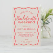 Rosa und Rote Wave Bachelorette Wochenendreise Einladung (Stehend Vorderseite)