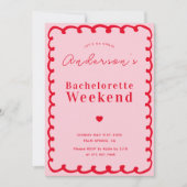 Rosa und Rote Wave Bachelorette Wochenendreise Einladung (Vorderseite)