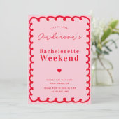 Rosa und Rote Wave Bachelorette Wochenendreise Einladung (Stehend Vorderseite)