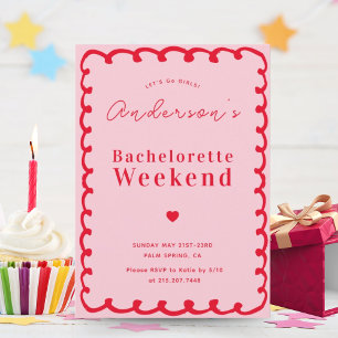 Rosa und Rote Wave Bachelorette Wochenendreise Einladung