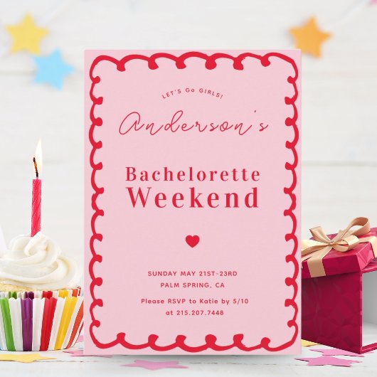 Rosa und Rote Wave Bachelorette Wochenendreise Einladung