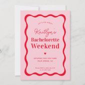 Rosa und Rote Wave Bachelorette Wochenendreise Einladung (Vorderseite)