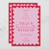 Rosa und Rote Wavy Hen Weekend Party Einladung (Vorne/Hinten)