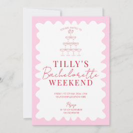 Rosa und Rote Wavy Hen Weekend Party Einladung