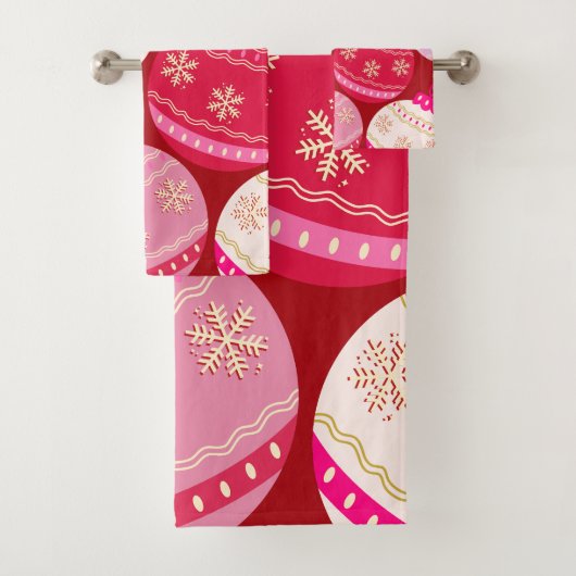 Rosa und rote Weihnachtsbaumchen Badhandtuch Set (Insitu)