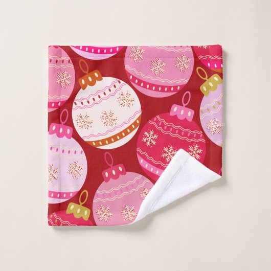 Rosa und rote Weihnachtsbaumchen Badhandtuch Set (Waschlappen)
