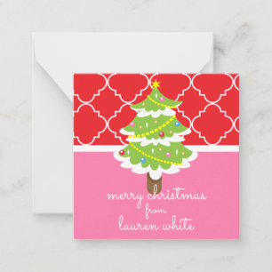 Rosa und rote Weihnachtsbaumkarten Mitteilungskarte