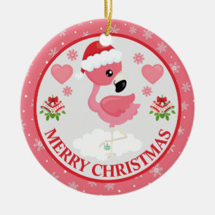 Rosa und rote Weihnachtsfeiertage Flamingo Winter Keramik Ornament