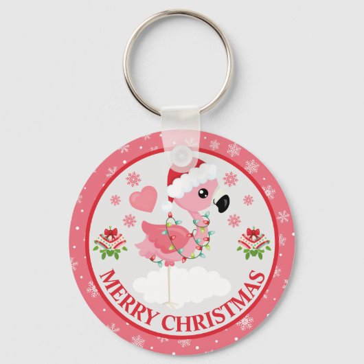 Rosa und rote Weihnachtsfeiertage Flamingo Winter Schlüsselanhänger (Vorderseite)