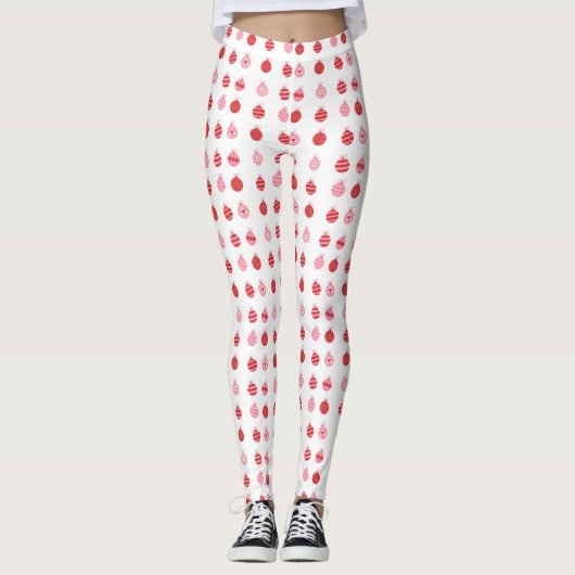 Rosa und rote Weihnachtskugeln Muster Leggings (Vorderseite)