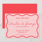 Rosa und rote wellige Retro Save The Date (Vorne/Hinten)
