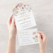 Rosa und Rote Wildblumen Hochzeit All In One Einladung (Abreißen)