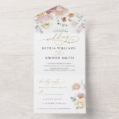 Rosa und Rote Wildblumen Hochzeit All In One Einladung (Innen Boden)