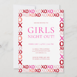 Rosa und rote XOXO Mädchen Nacht Galentine's Day Einladung