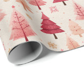 Rosa und roter Baum Wintermuster Geschenkpapier (Rolleneckpunkt)