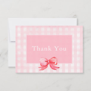 Rosa und Roter Bow Gingham Vielen Dank Dankeskarte
