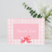 Rosa und Roter Bow Gingham Vielen Dank Dankeskarte (Stehend Vorderseite)