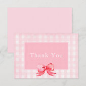 Rosa und Roter Bow Gingham Vielen Dank Dankeskarte (Vorne/Hinten)