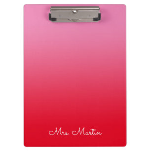 Rosa und roter Farbverlauf Personalisierter Lehrer Klemmbrett