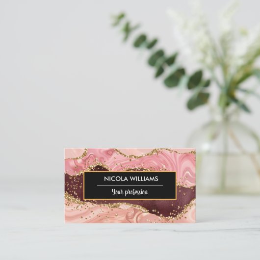 Rosa und roter Glitzer - Marmorverkleidung Visitenkarte (Stehend Vorderseite)